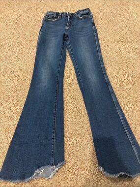 KanCan Dark Blue Flared Jeans with Raw Hem